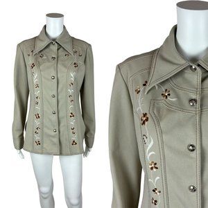 Vintage 70s Western Shirt Embroidered Floral Dagger Collar Women's Cowgirl Top